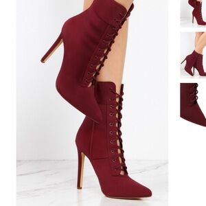 Red Heeled Boots with Stiletto Heel and Lacing